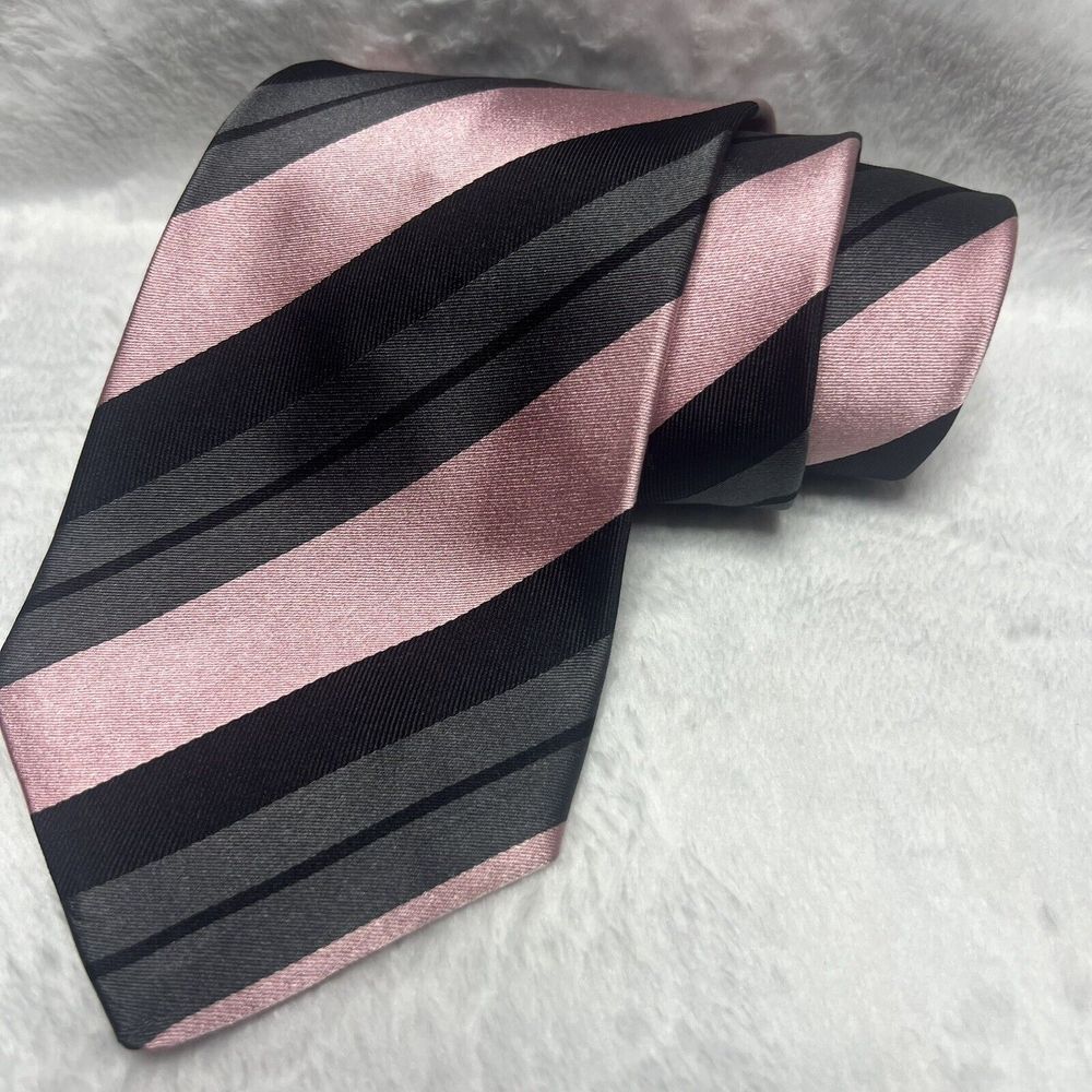 Fratelli Moda Beautiful Pink With Grey Stripes 100% Authentic Silk Tie